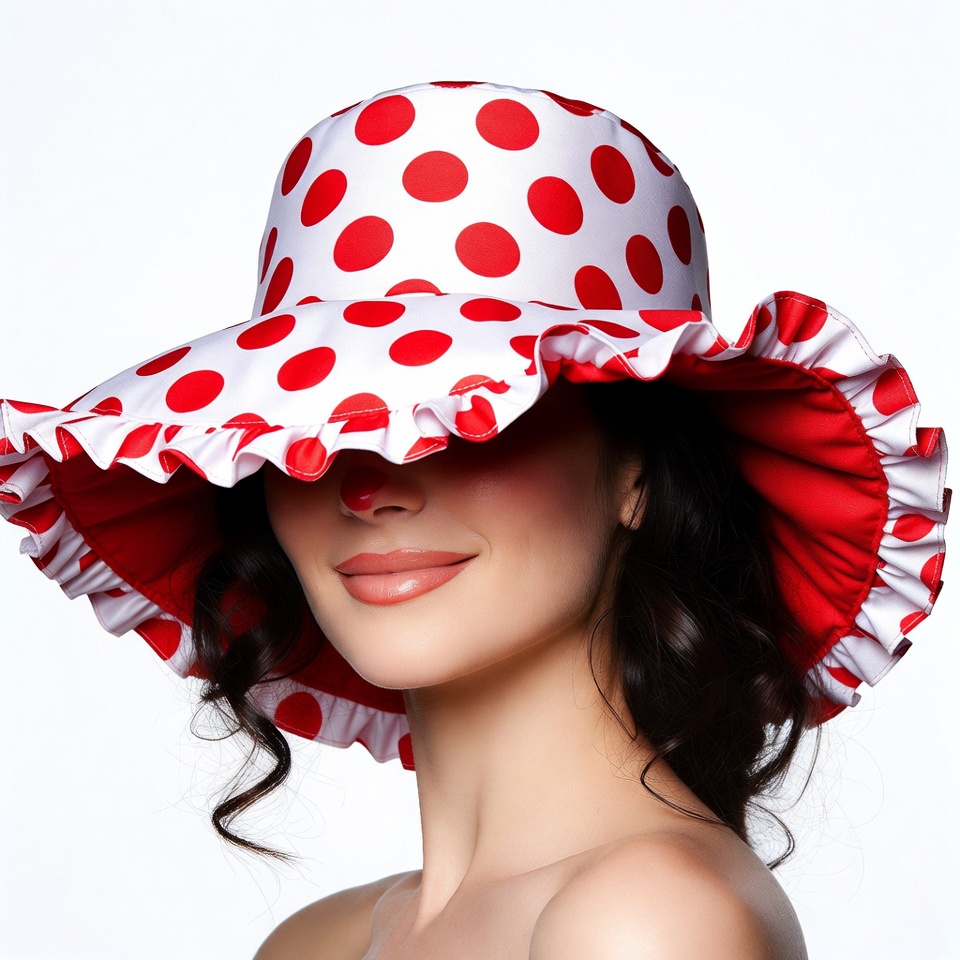 Woman wearing polka dot sun hat Woman wearing polka dot sun hat