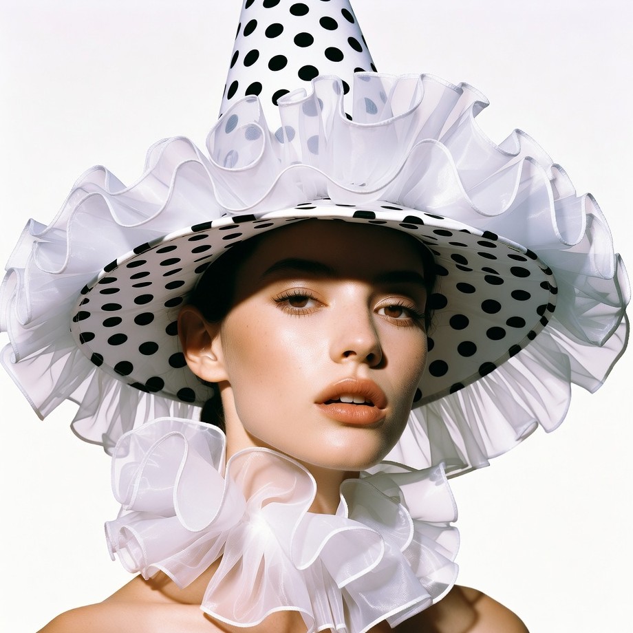 Woman in polka dot cone hat Woman in polka dot cone hat