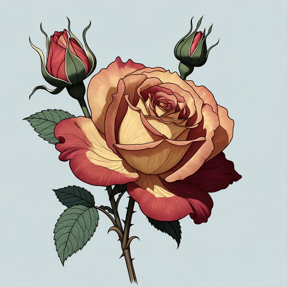Peach and Red Roses Illustration Peach and Red Roses Illustration