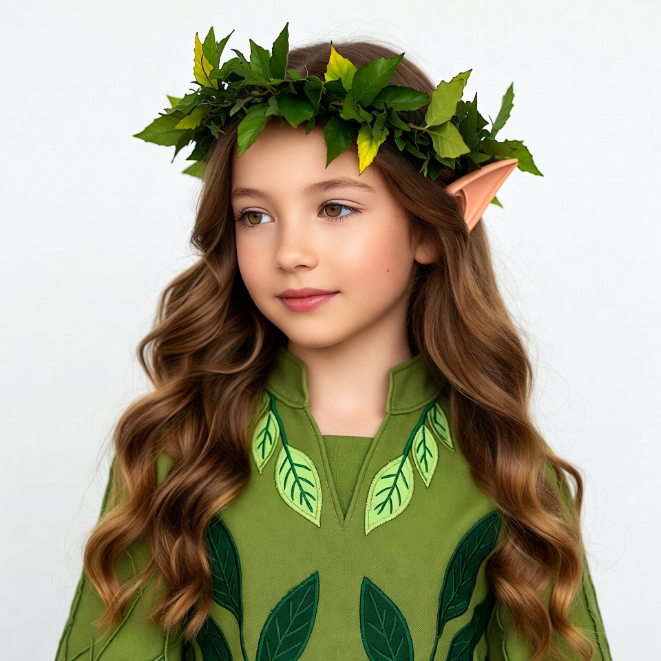 Girl in elf costume with leaf crown Girl in elf costume with leaf crown