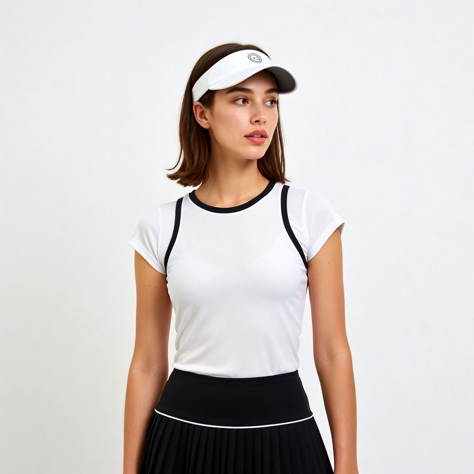 Woman in tennis outfit with visor Woman in tennis outfit with visor