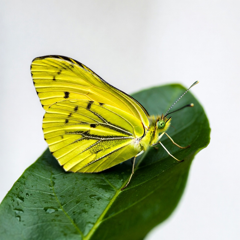 Yellow butterfly on green leaf Yellow butterfly on green leaf