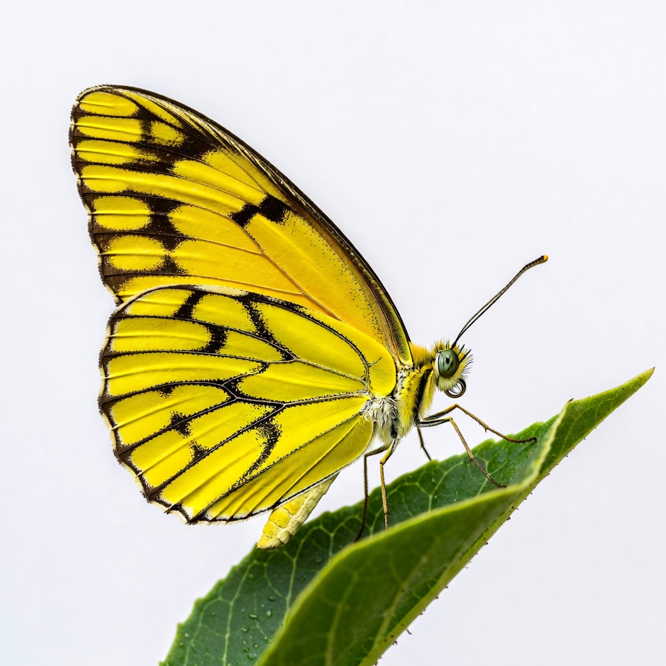 Yellow Butterfly on Green Leaf Yellow Butterfly on Green Leaf