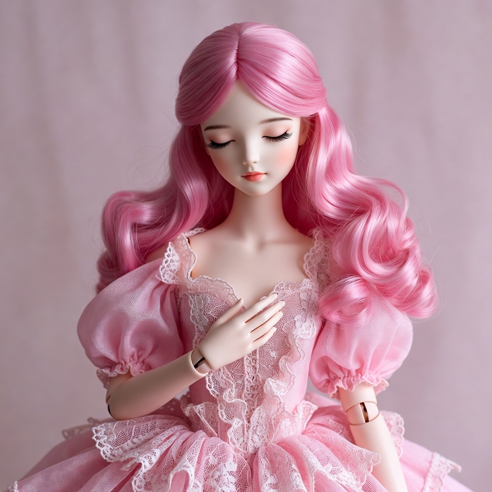 Pink-haired doll in lace dress Pink-haired doll in lace dress