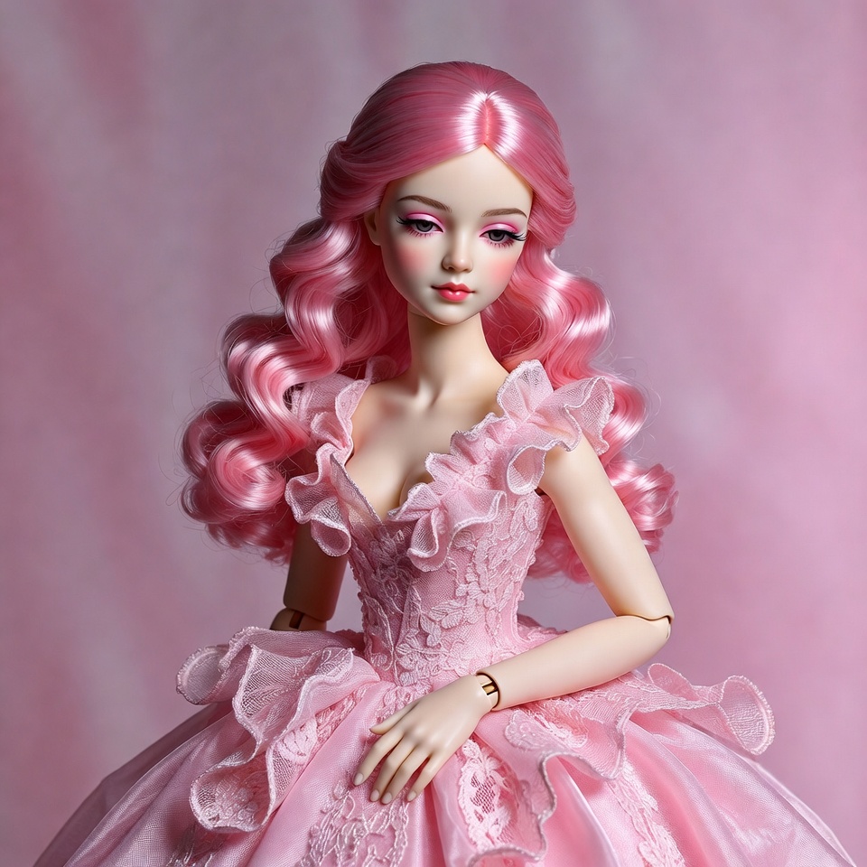 Pink-haired doll in lace dress Pink-haired doll in lace dress