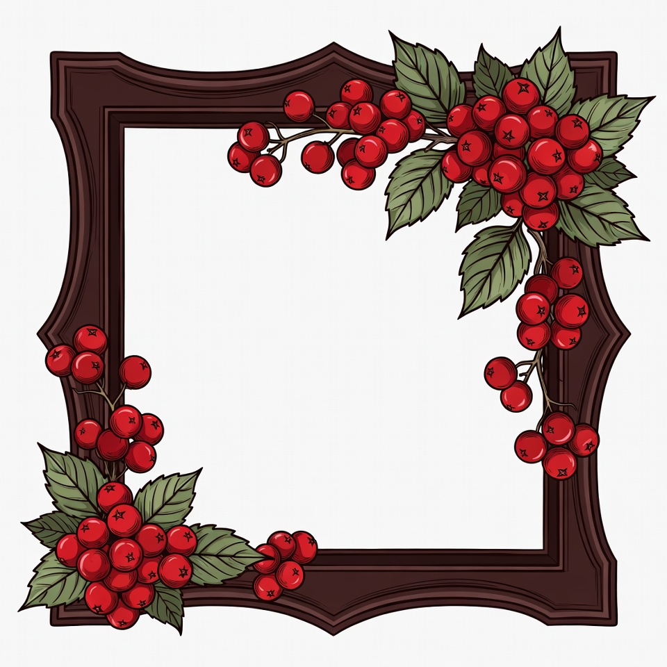Red Berries Wooden Frame Illustration Red Berries Wooden Frame Illustration