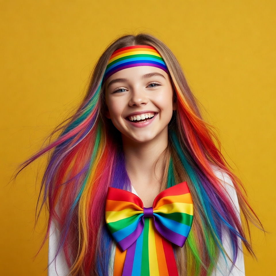 Girl with rainbow hair and bow Girl with rainbow hair and bow