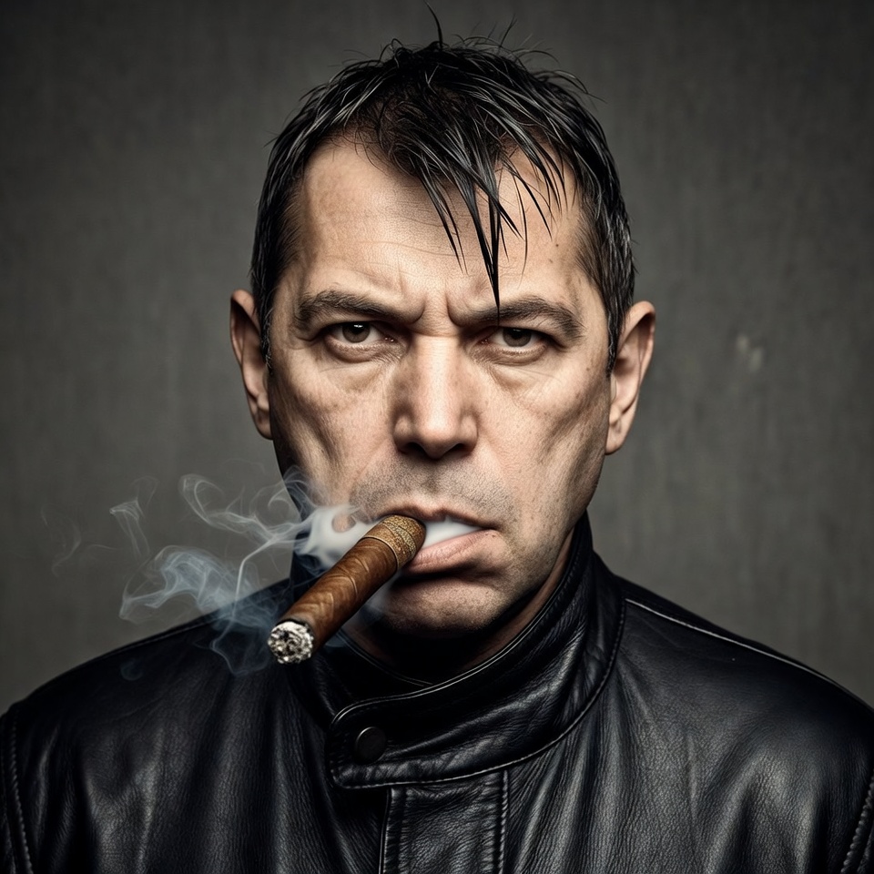 Man smoking cigar intensely Man smoking cigar intensely