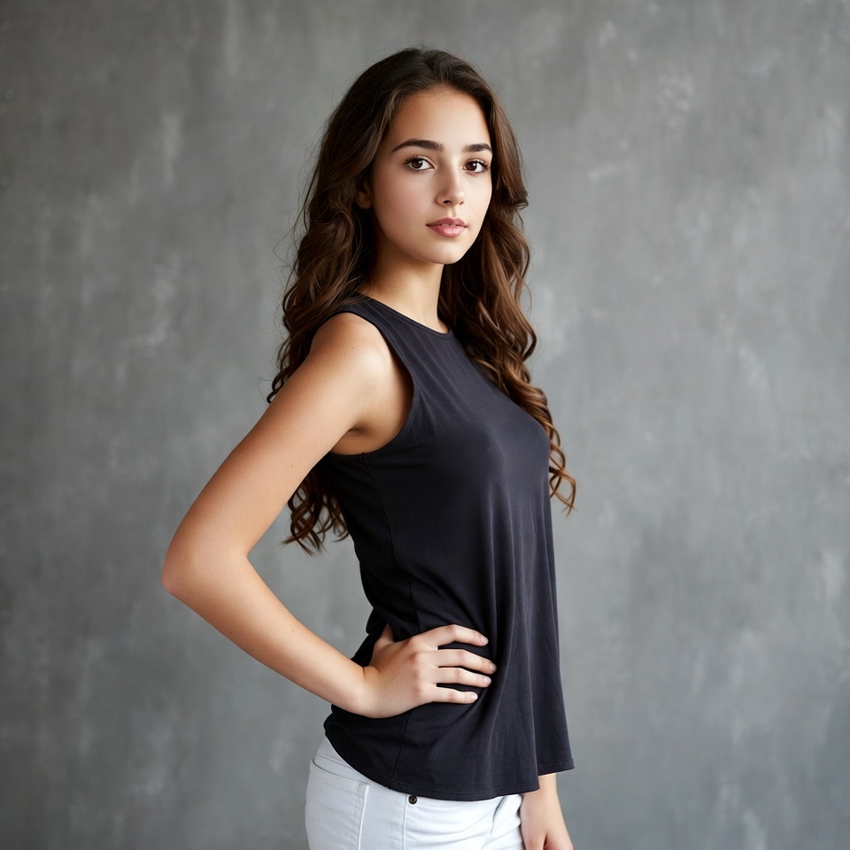 Young woman in black tank top posing Young woman in black tank top posing