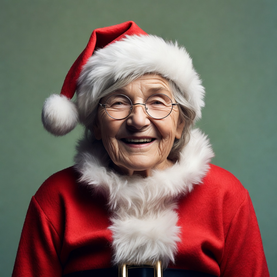 Elderly woman in Santa hat smiling Elderly woman in Santa hat smiling