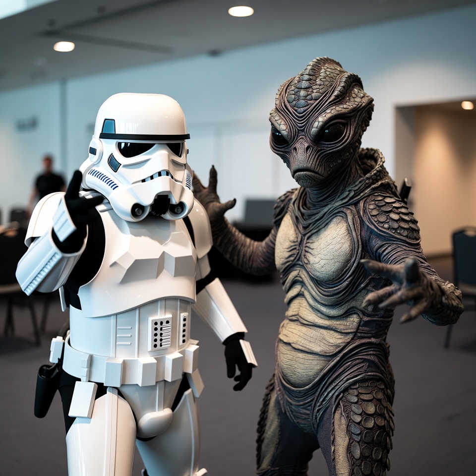 Stormtrooper posing with alien creature Stormtrooper posing with alien creature