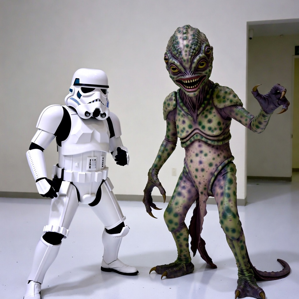 Stormtrooper and Lizard Alien Costumes Stormtrooper and Lizard Alien Costumes