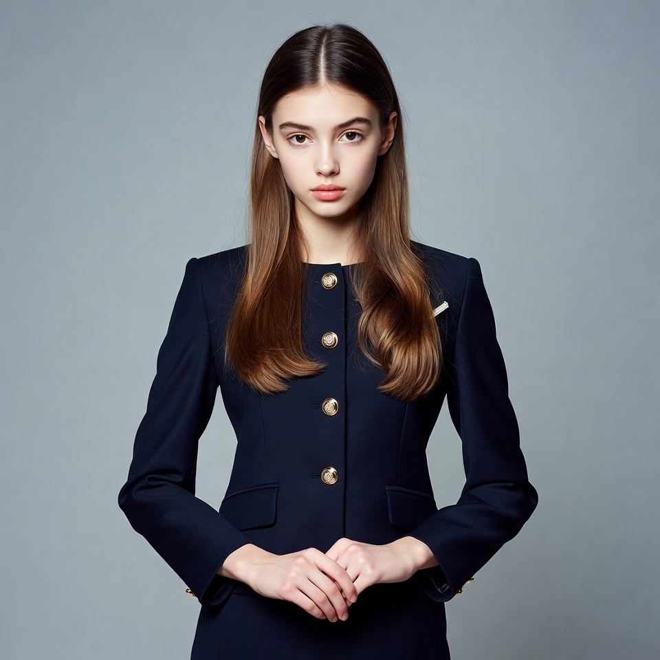 Young woman in navy blazer Young woman in navy blazer