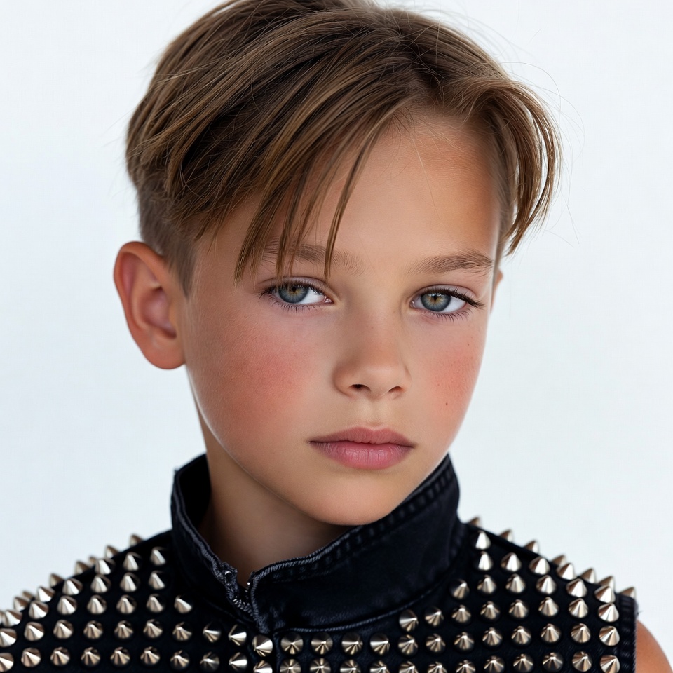 Boy in studded black vest Boy in studded black vest