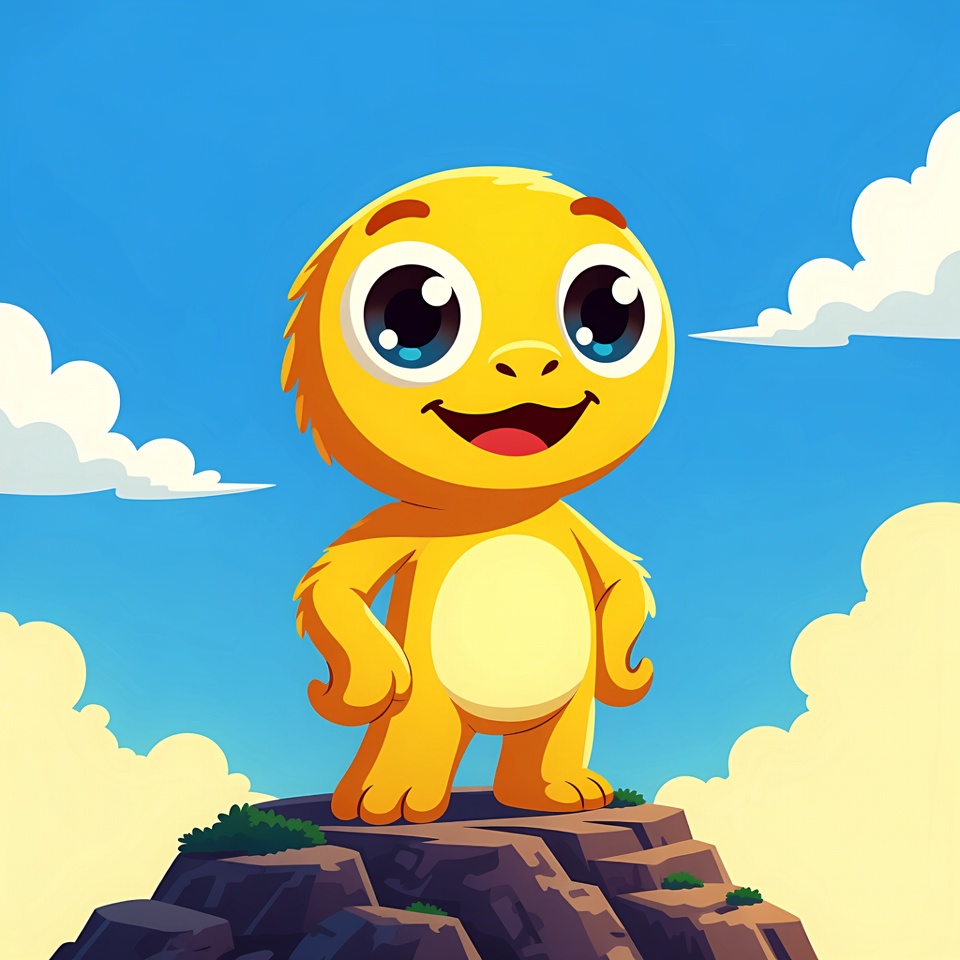 Cute yellow furry creature on mountain Cute yellow furry creature on mountain
