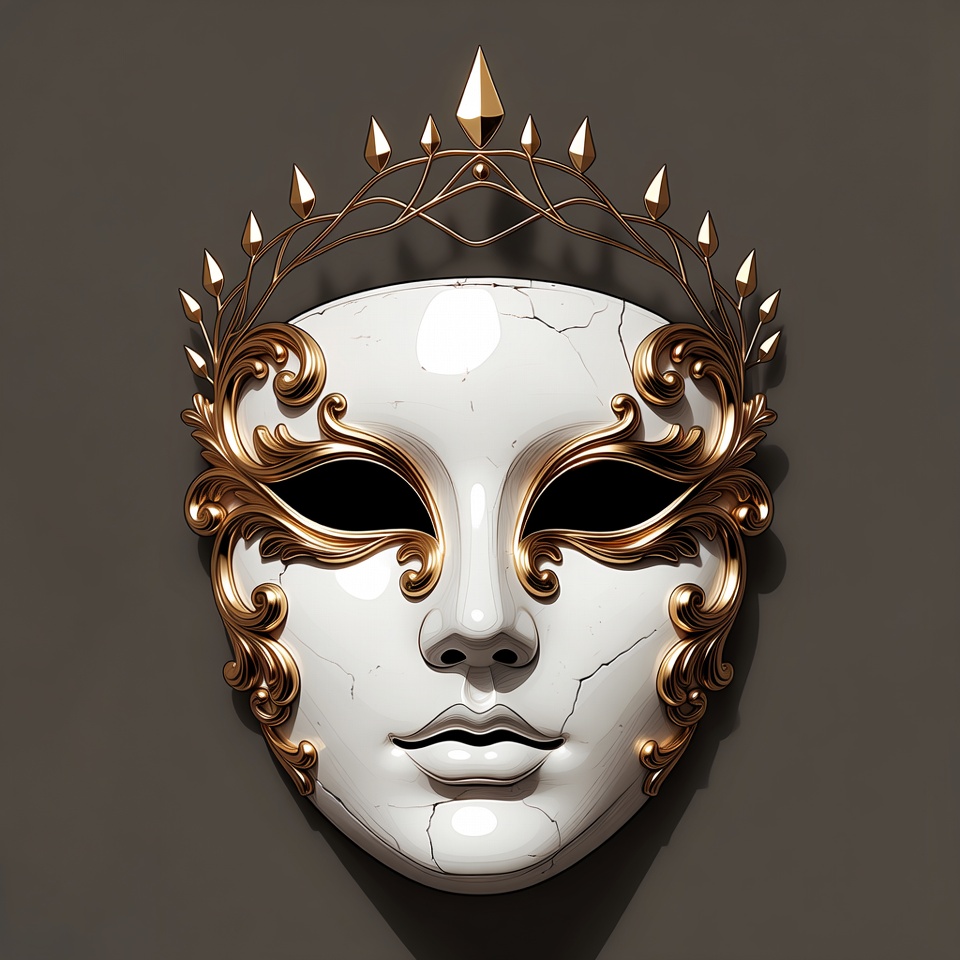 White porcelain Venetian mask with gold crown White porcelain Venetian mask with gold crown