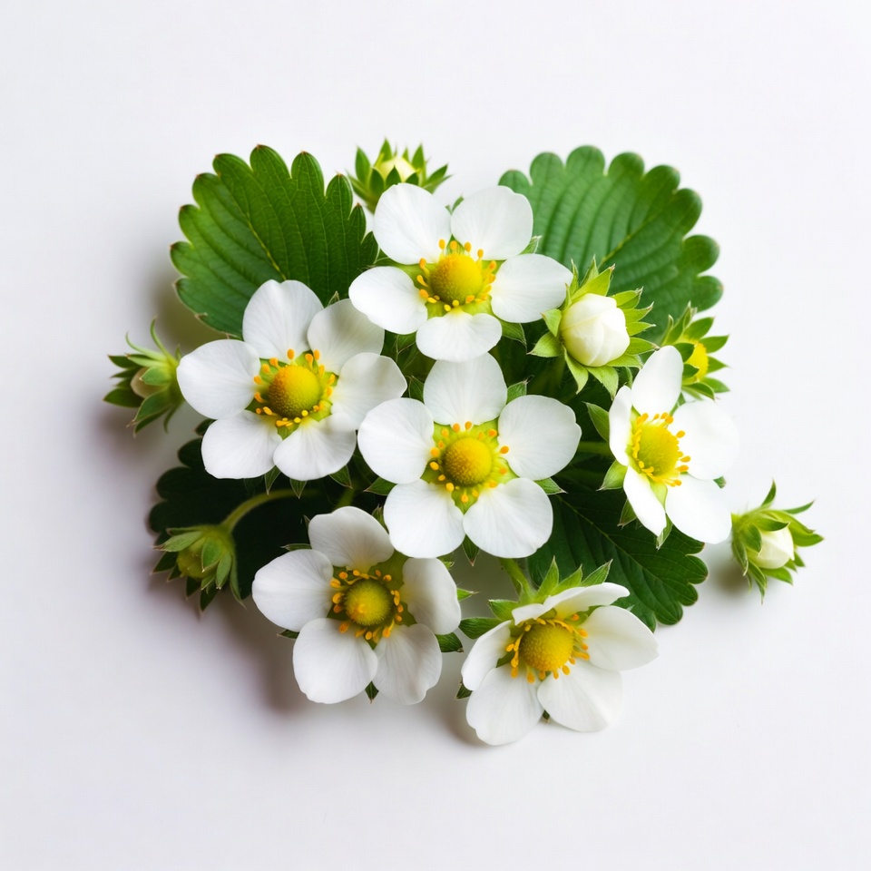 White Strawberries with Green Leaves White Strawberries with Green Leaves