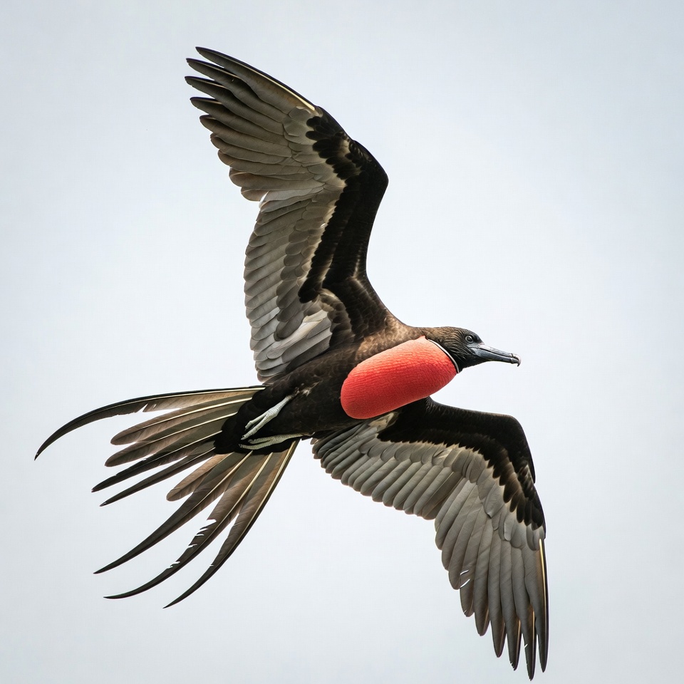 Frigatebird with red throat pouch flying Frigatebird with red throat pouch flying