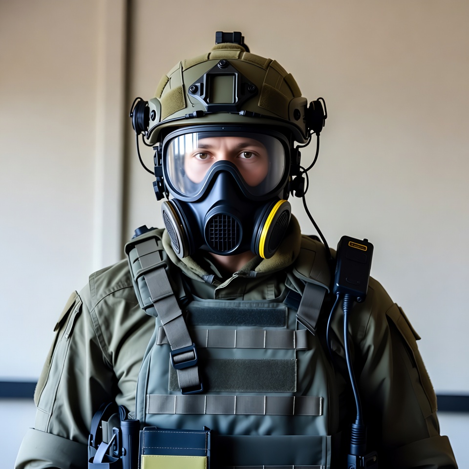 Soldier in gas mask and tactical gear Soldier in gas mask and tactical gear
