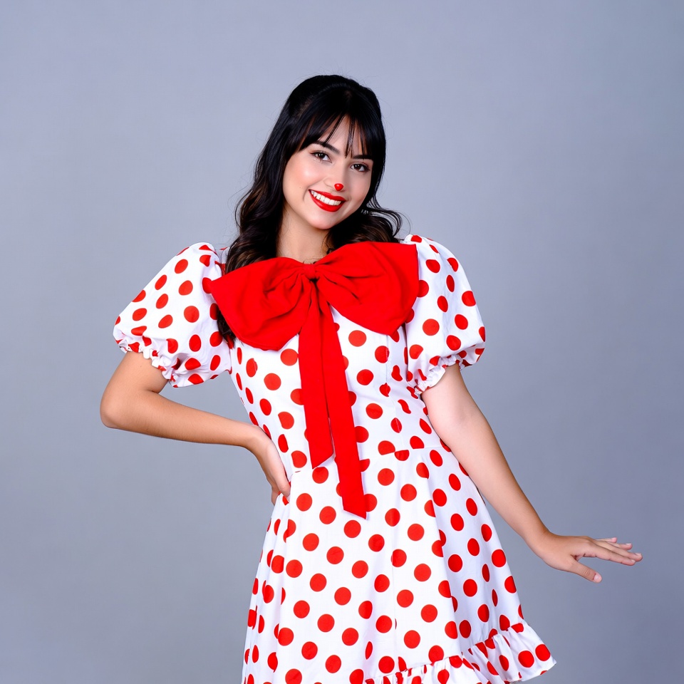 Woman in red bow polka dot dress Woman in red bow polka dot dress