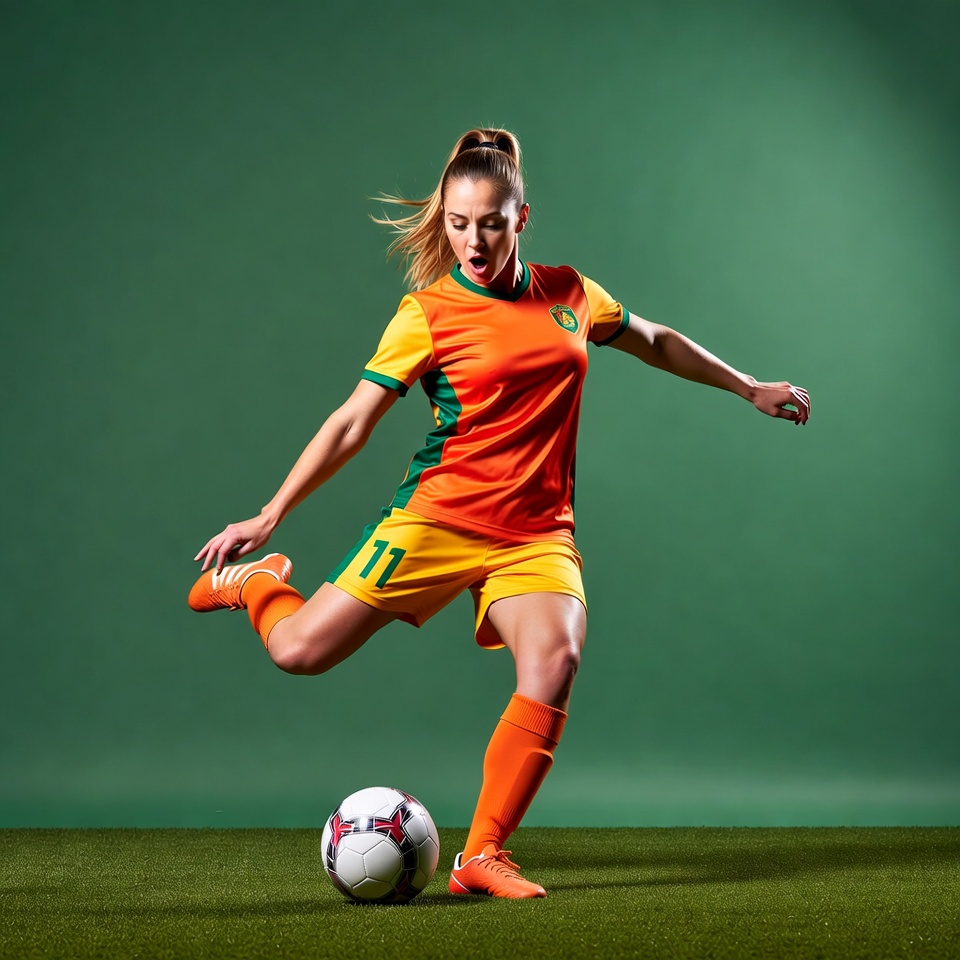 Woman kicking soccer ball Woman kicking soccer ball