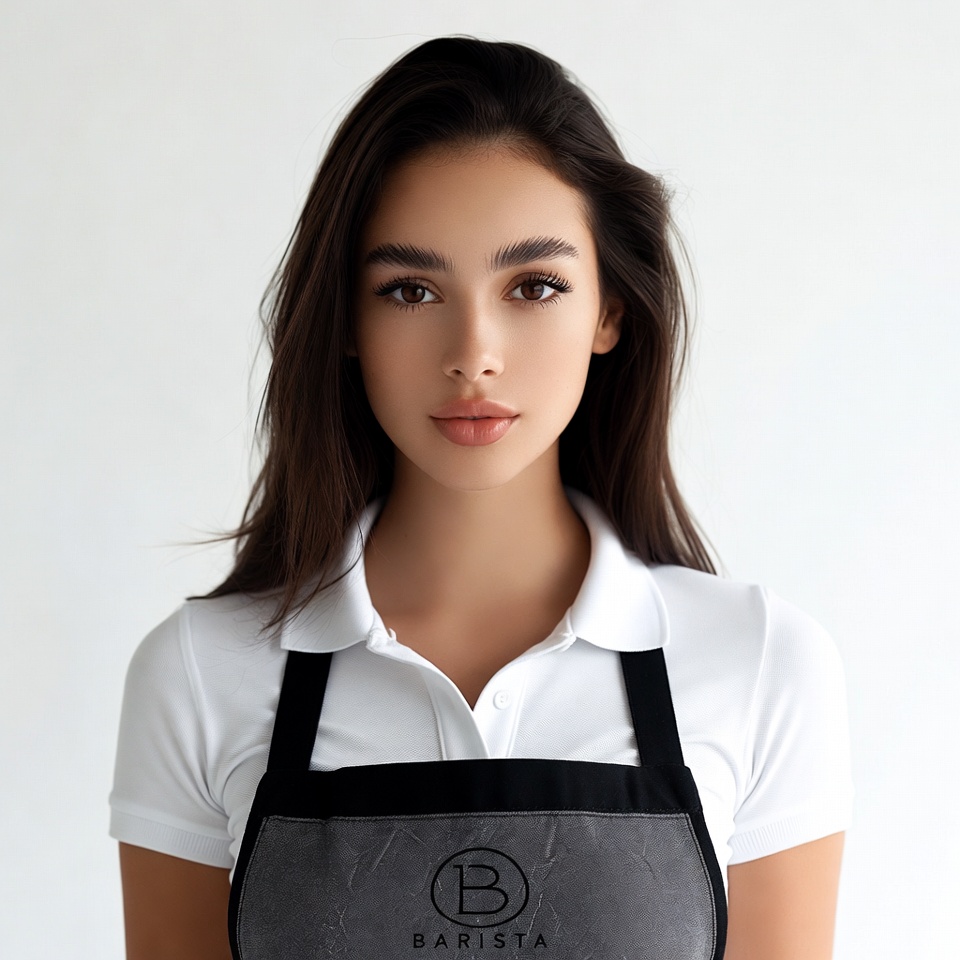 Barista woman in white shirt and apron Barista woman in white shirt and apron
