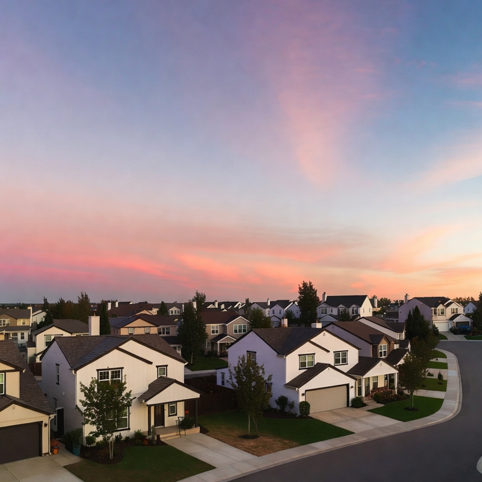 Suburban neighborhood at sunset Suburban neighborhood at sunset
