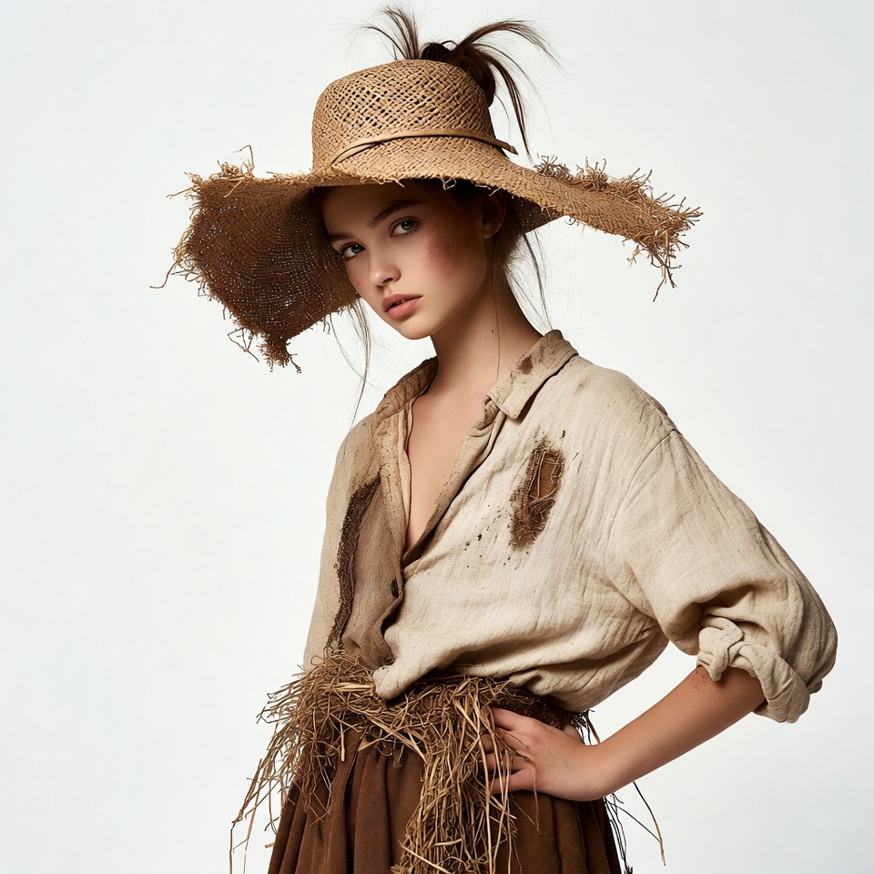Girl in straw hat with hay skirt Girl in straw hat with hay skirt