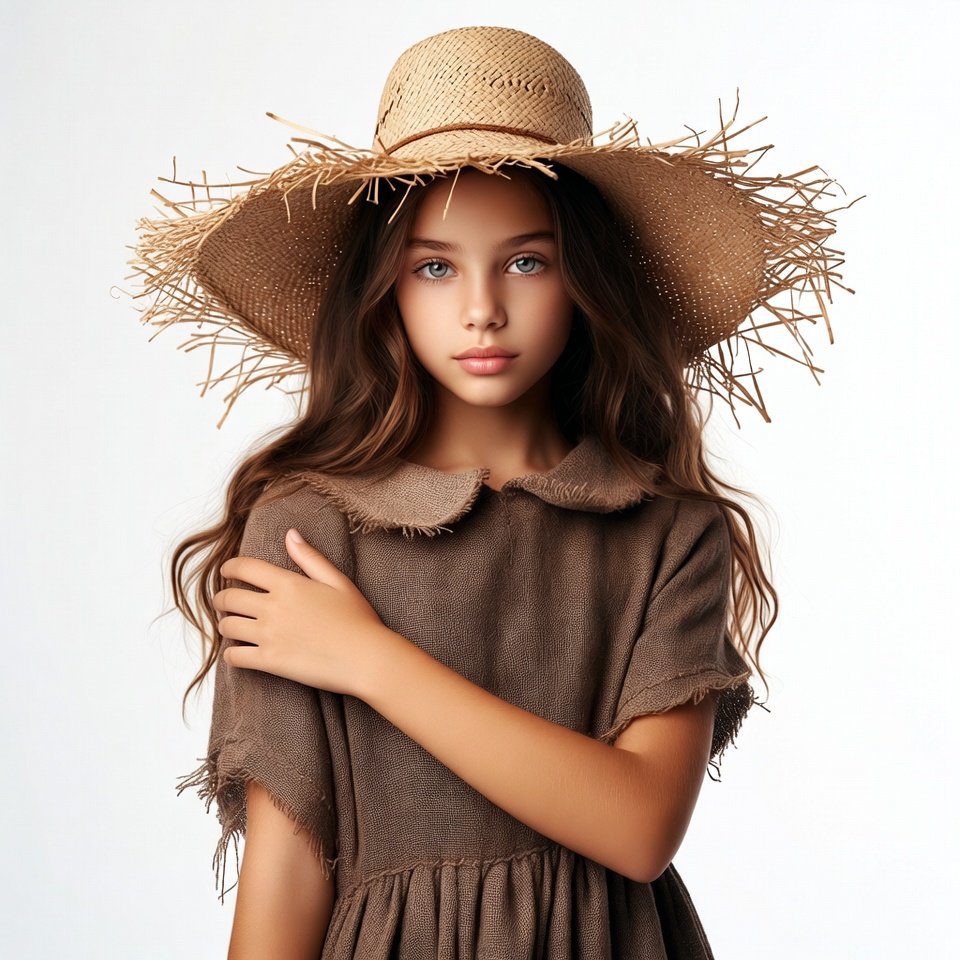 Girl wearing wide-brim straw hat Girl wearing wide-brim straw hat