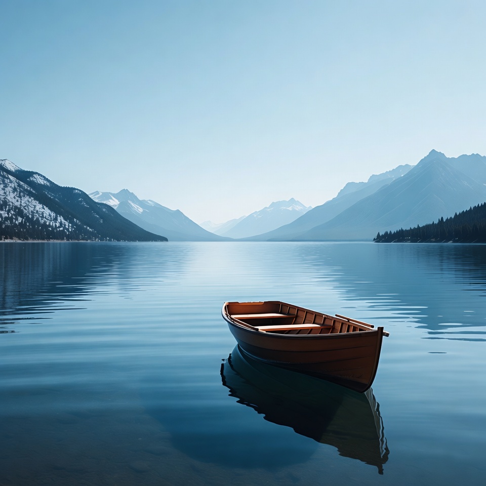 Rowboat on Calm Mountain Lake Rowboat on Calm Mountain Lake