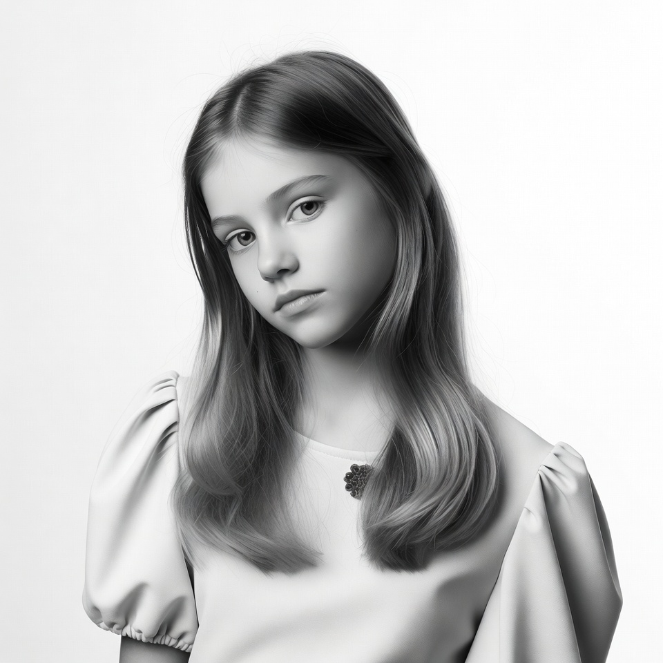 Young girl in puffy sleeve dress Young girl in puffy sleeve dress