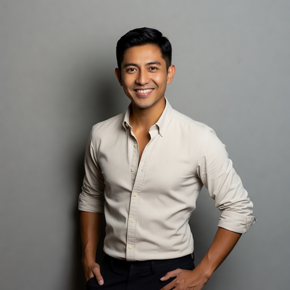 Smiling Asian man in white shirt Smiling Asian man in white shirt