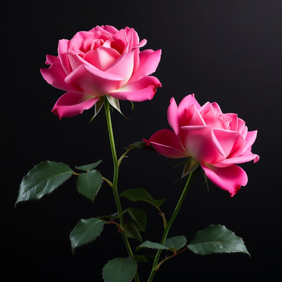 Two Pink Roses on Black Background Two Pink Roses on Black Background
