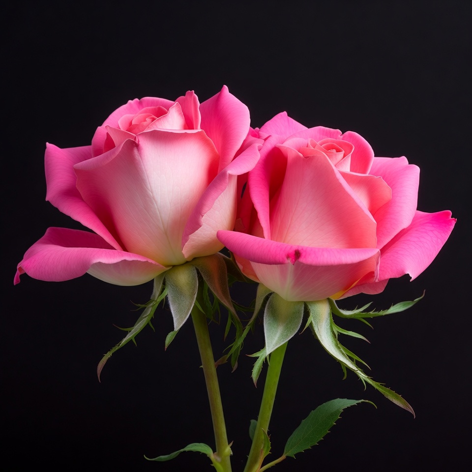 Two Pink Roses on Black Background Two Pink Roses on Black Background