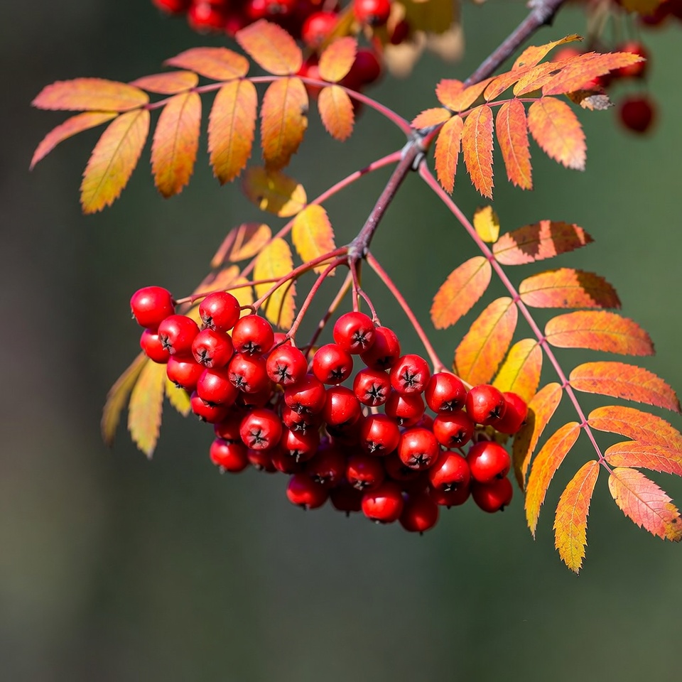 Red Mountain Ash Berries on Autumn Branch Red Mountain Ash Berries on Autumn Branch