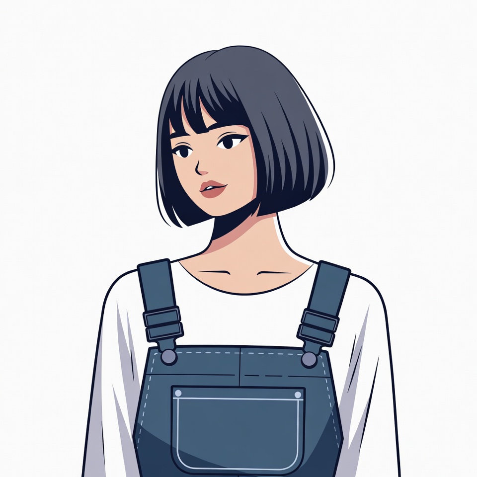 Asian woman in denim overalls Asian woman in denim overalls