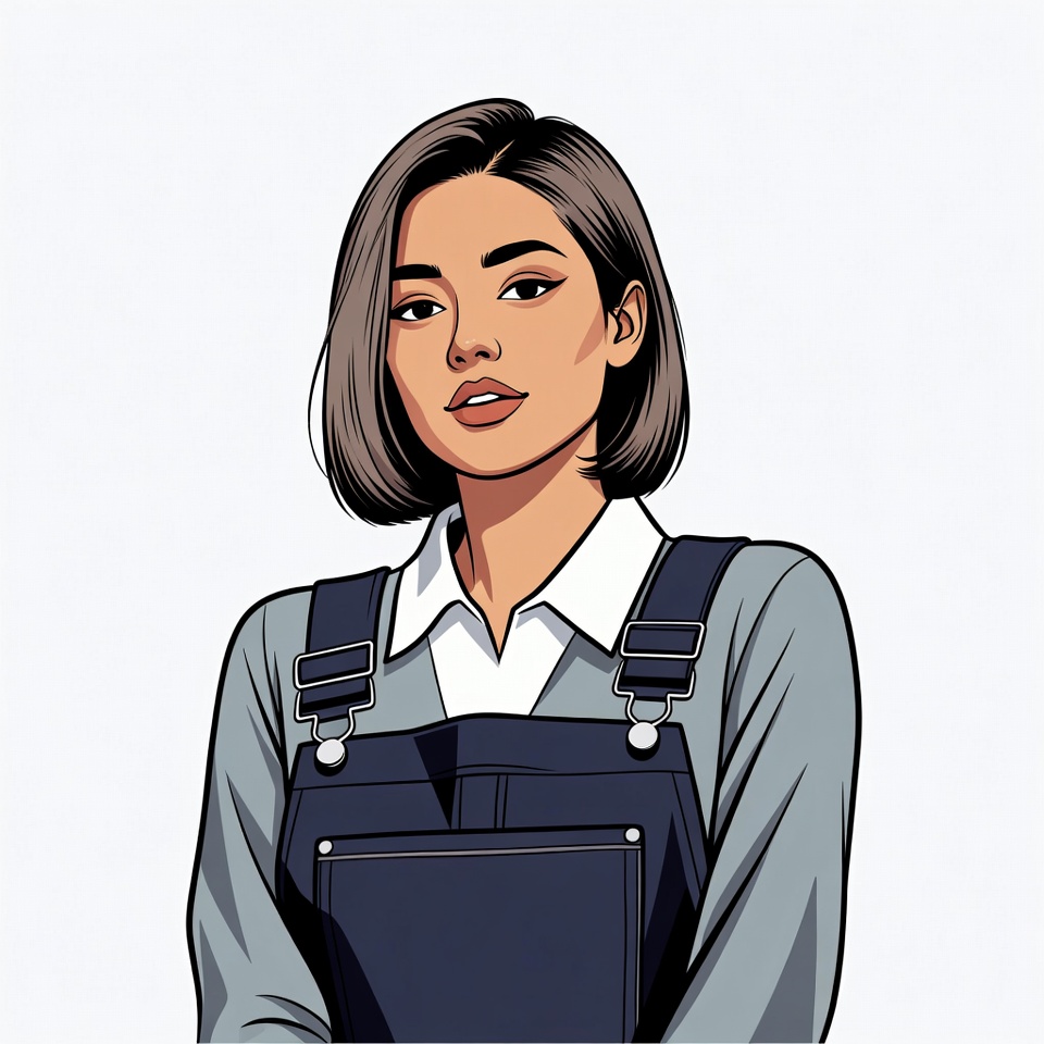 Asian woman in denim overalls Asian woman in denim overalls