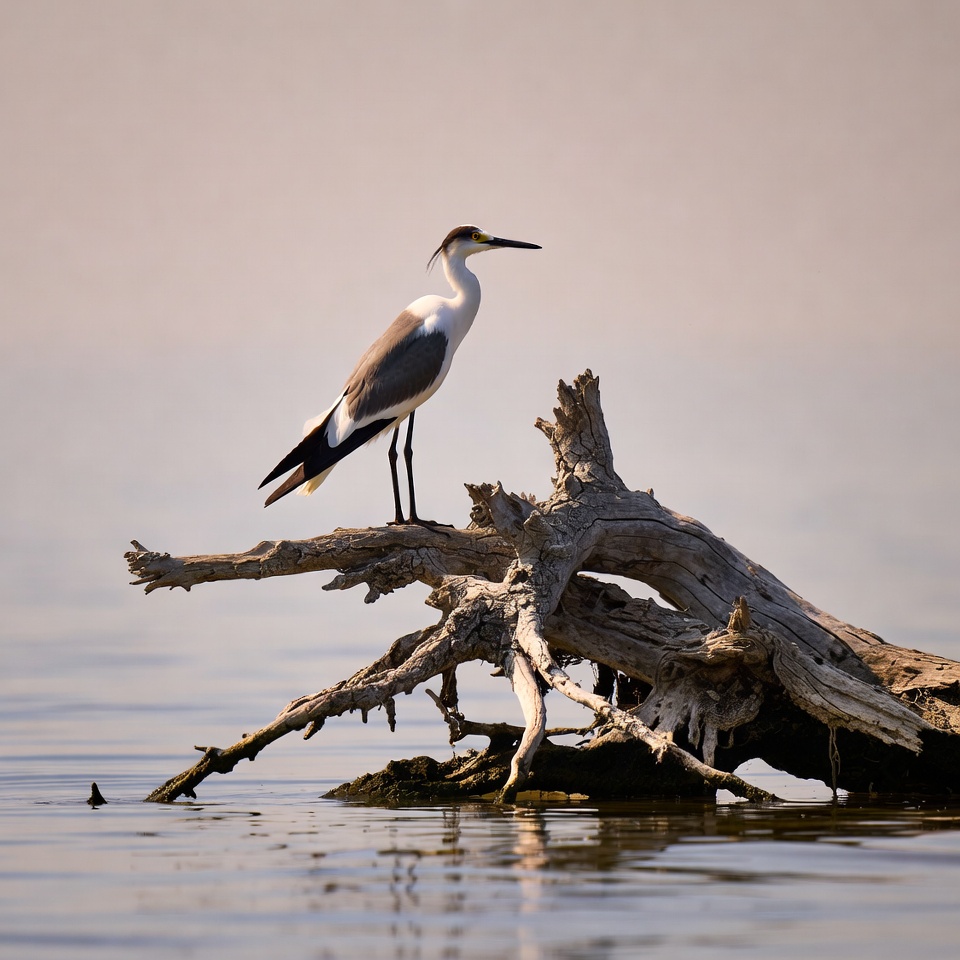 Black-winged Stilt on driftwood Black-winged Stilt on driftwood