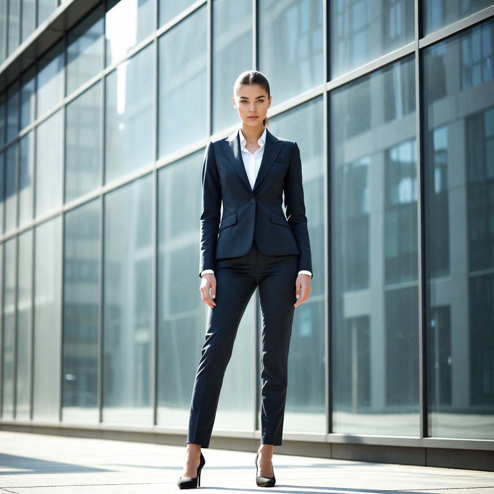 Business woman in suit by glass building Business woman in suit by glass building