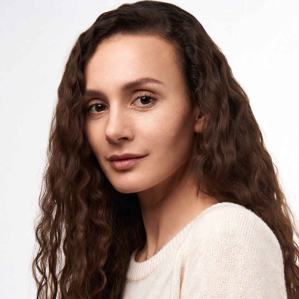 Woman with curly brown hair Woman with curly brown hair