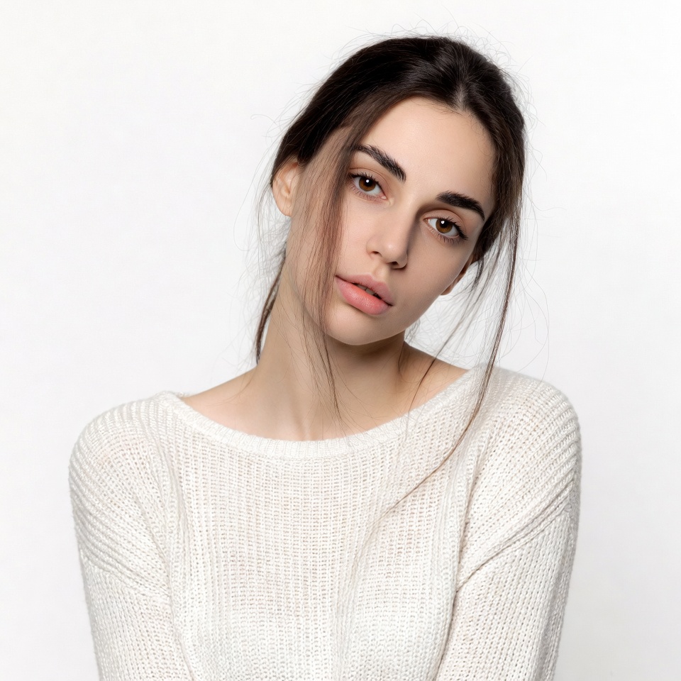 Woman in white sweater on white background Woman in white sweater on white background