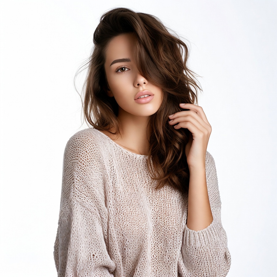 Woman with wavy brown hair Woman with wavy brown hair