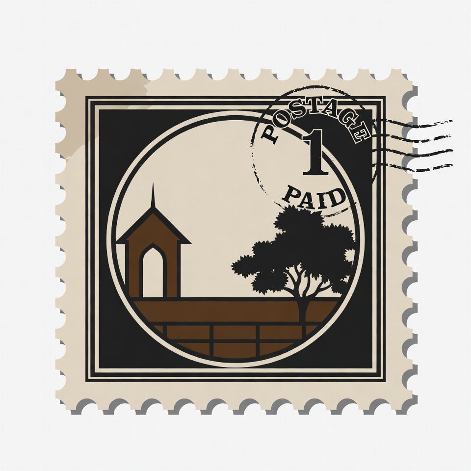 Vintage Postage Stamp Church Tree Vintage Postage Stamp Church Tree
