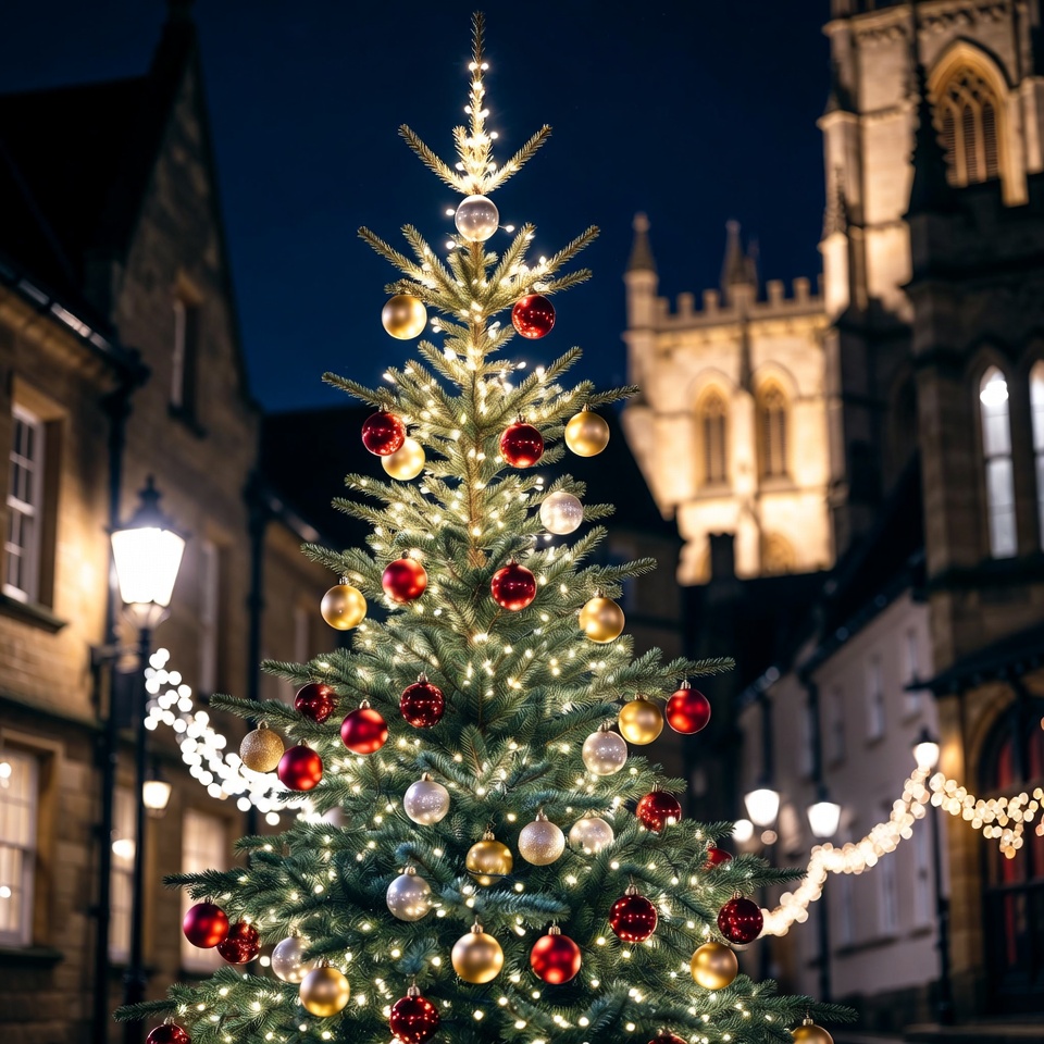 Lit Christmas Tree at Night Lit Christmas Tree at Night
