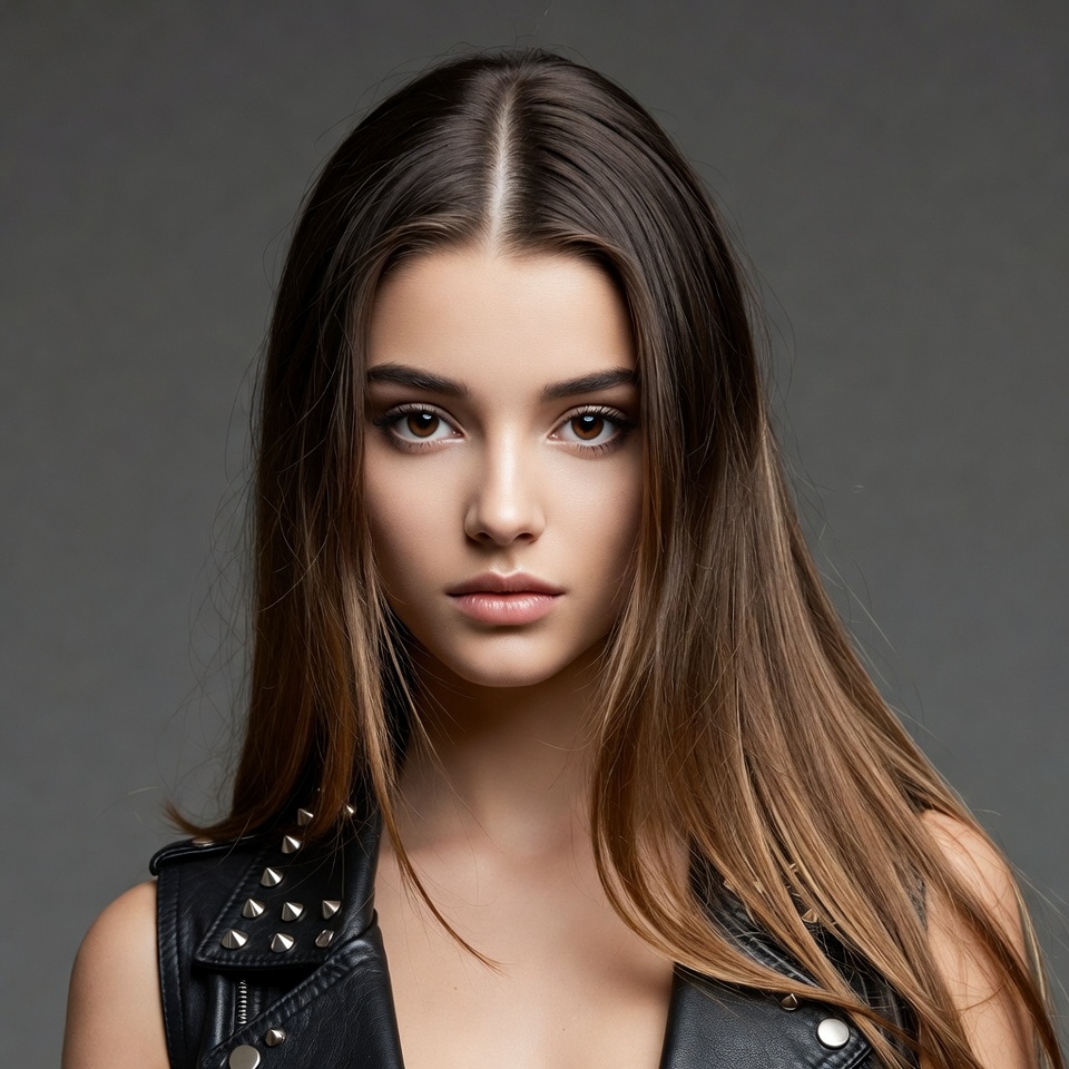 Woman in leather vest portrait Woman in leather vest portrait