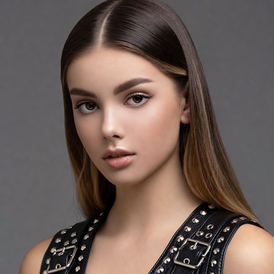 Young woman in studded black top Young woman in studded black top