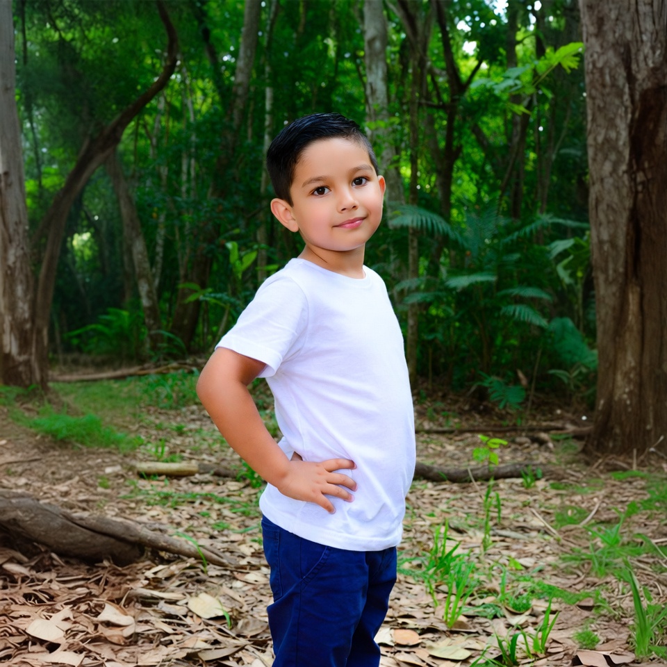 Young Latino boy posing in jungle Young Latino boy posing in jungle