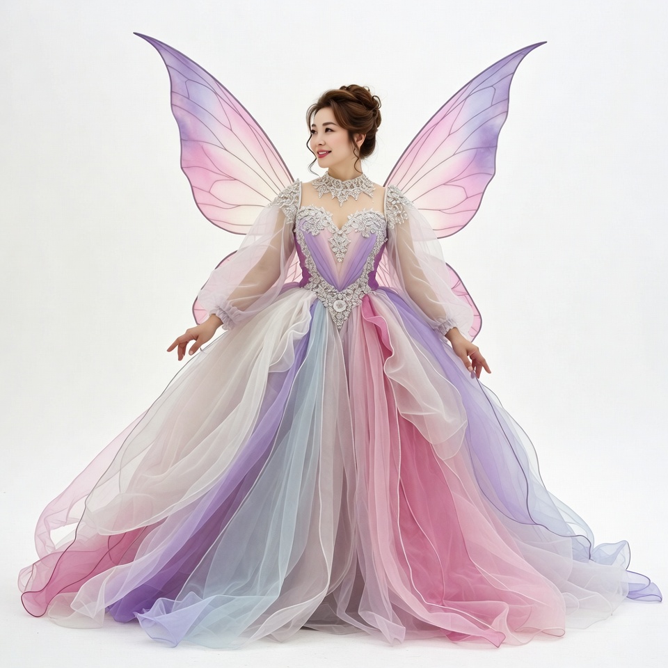 Woman in iridescent fairy wings dress Woman in iridescent fairy wings dress