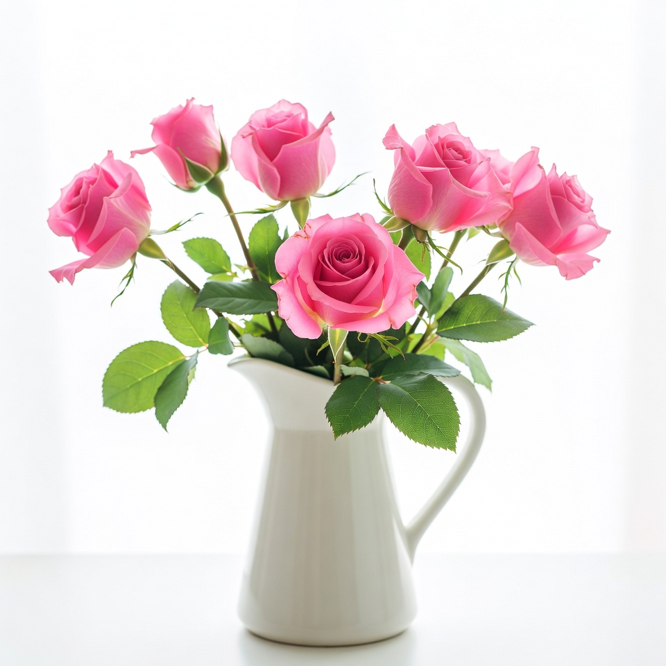 Pink Roses in White Pitcher Pink Roses in White Pitcher