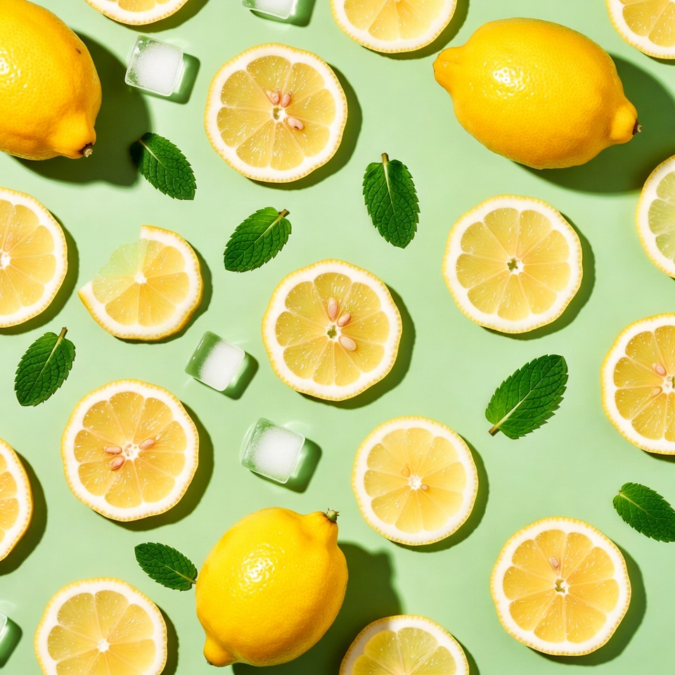 Lemons Mint Ice Cubes Green Background Lemons Mint Ice Cubes Green Background